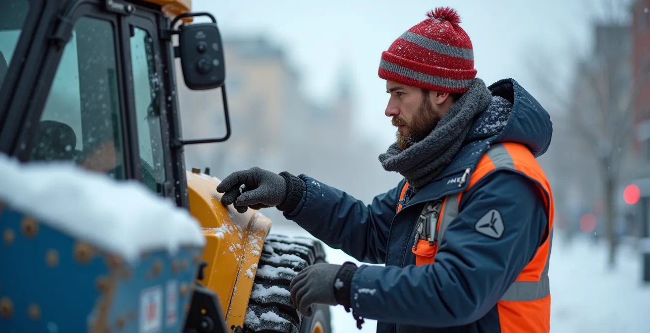 Équipement de déneigement municipal avec étiquettes d'identification d'actifs résistantes en contexte hivernal québécois