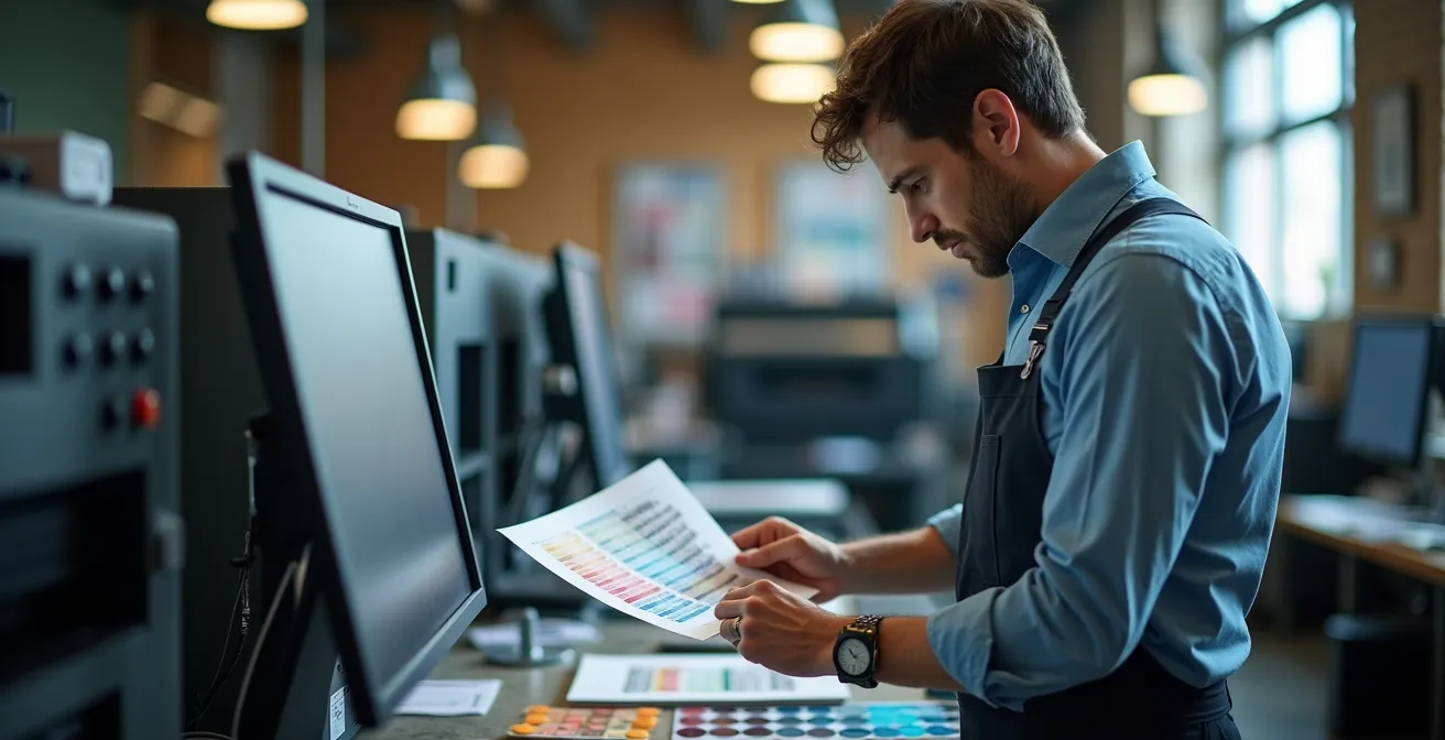 Intérieur d'un atelier d'impression moderne au Québec avec équipement professionnel