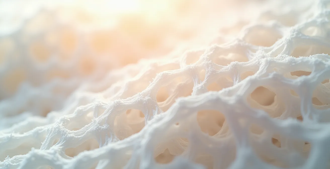 Vue macro de fibres de papier recyclé montrant la texture et la blancheur obtenue sans chlore