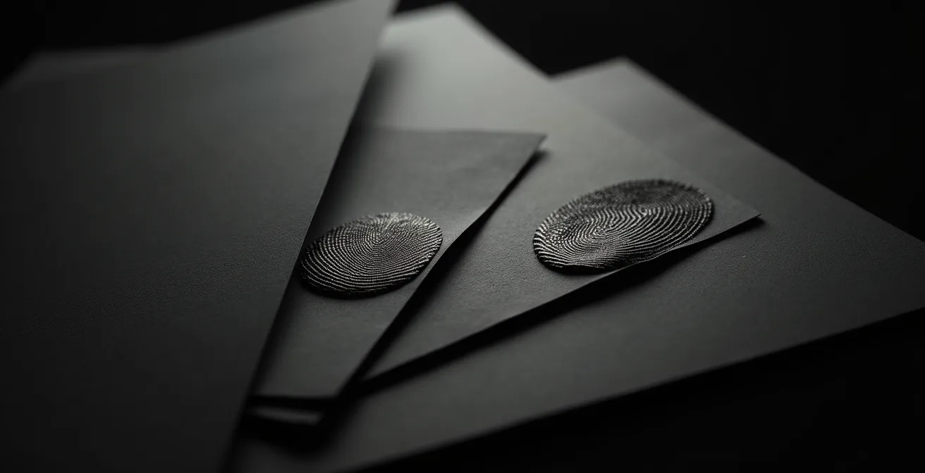 Comparaison macro de trois surfaces de papier noir avec différents laminages montrant l'impact des traces de doigts sous éclairage contrôlé