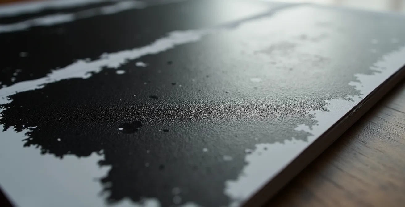 Vue macro d'échantillons d'impression montrant la différence de densité des noirs