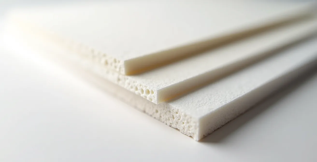 Gros plan sur trois types de supports de contrecollage montrant leurs textures et épaisseurs différentes