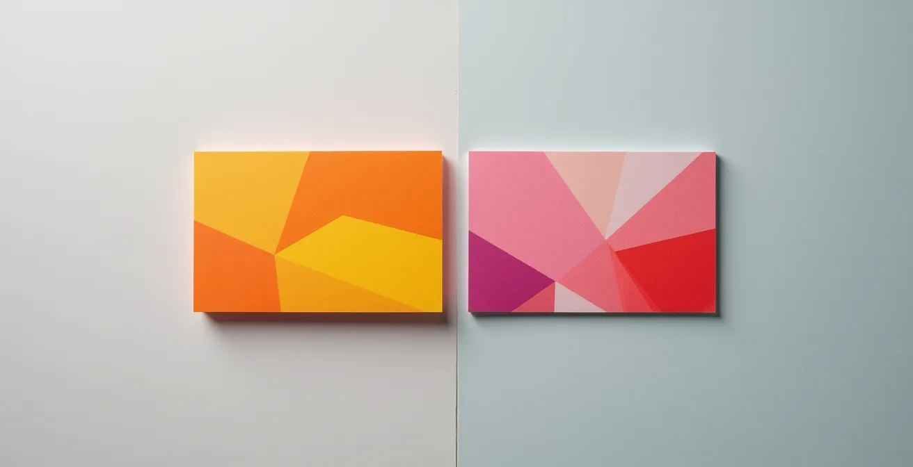 Comparaison visuelle entre une impression Pantone sur papier couché brillant et papier mat non couché