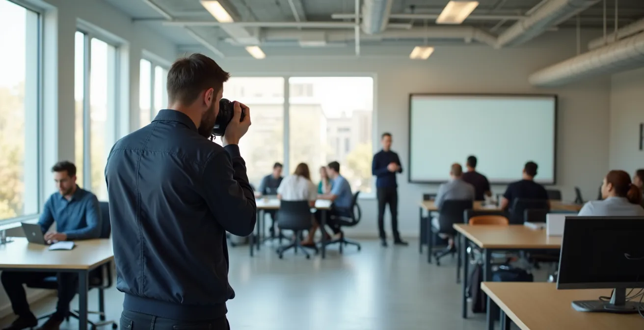 Photographe capturant des portraits d'employés dans un environnement de travail québécois authentique