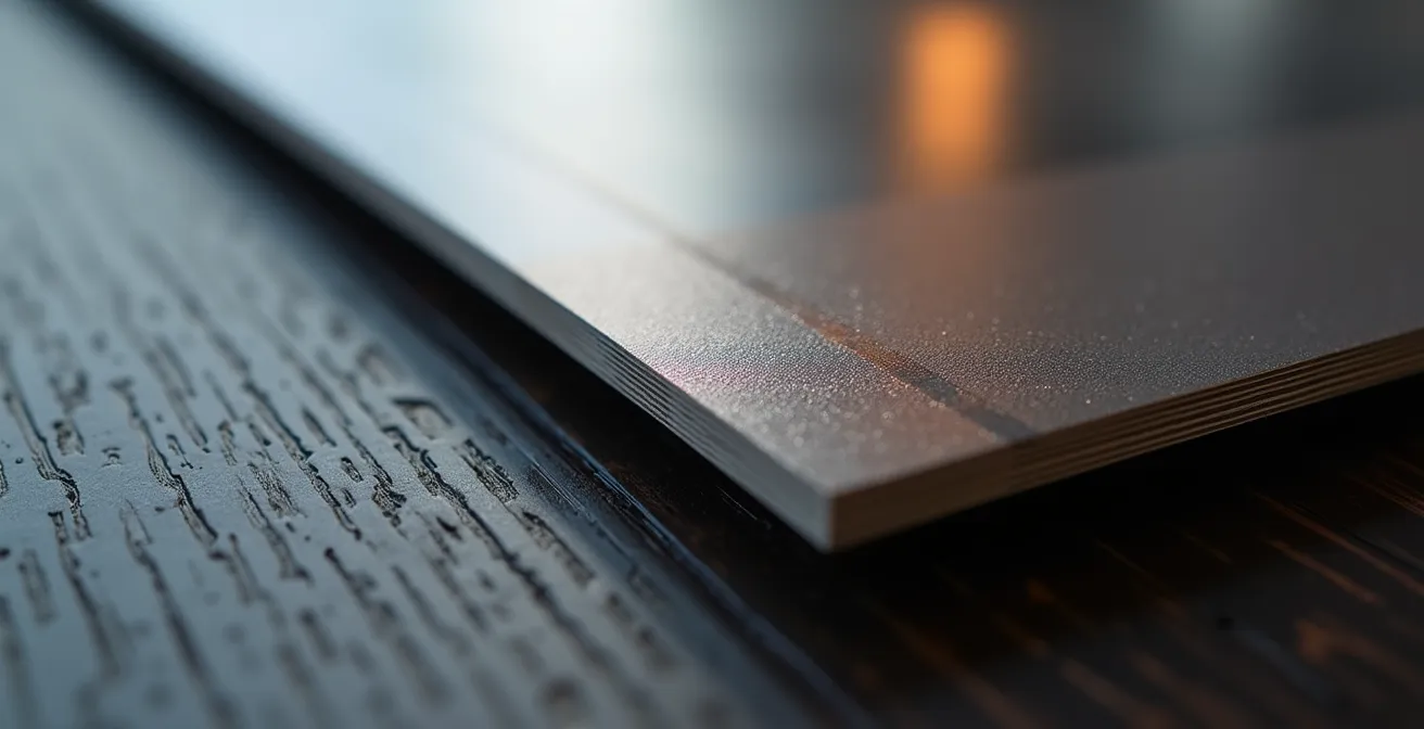 Vue macro d'une fiche produit avec finition laminée professionnelle