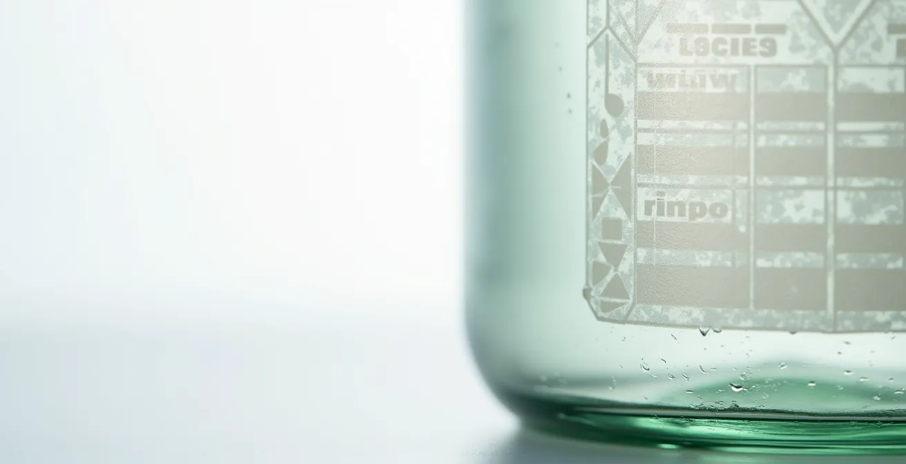 Vue macro d'un tableau de valeur nutritive intégré élégamment sur une étiquette transparente