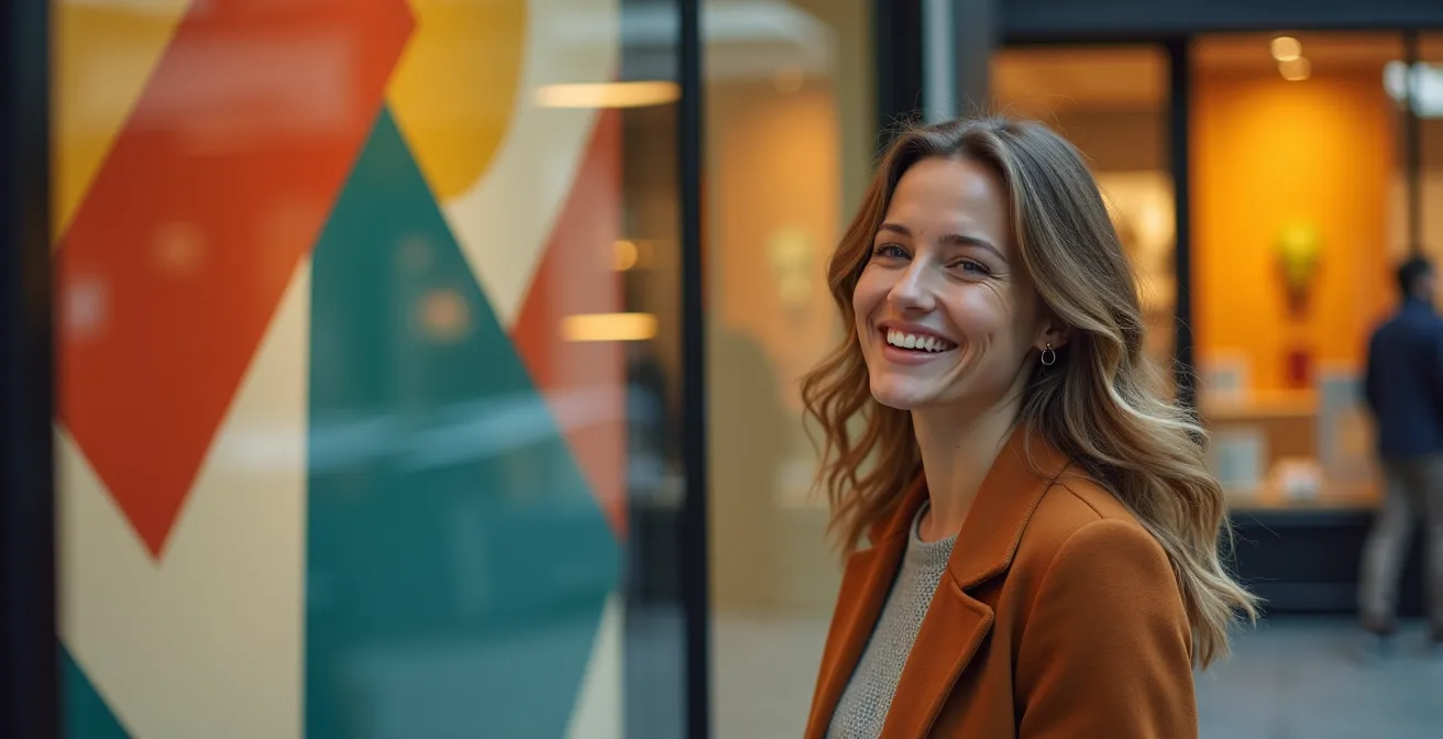 Mise en scène créative montrant la transposition d'éléments de packaging en habillage de vitrine grand format